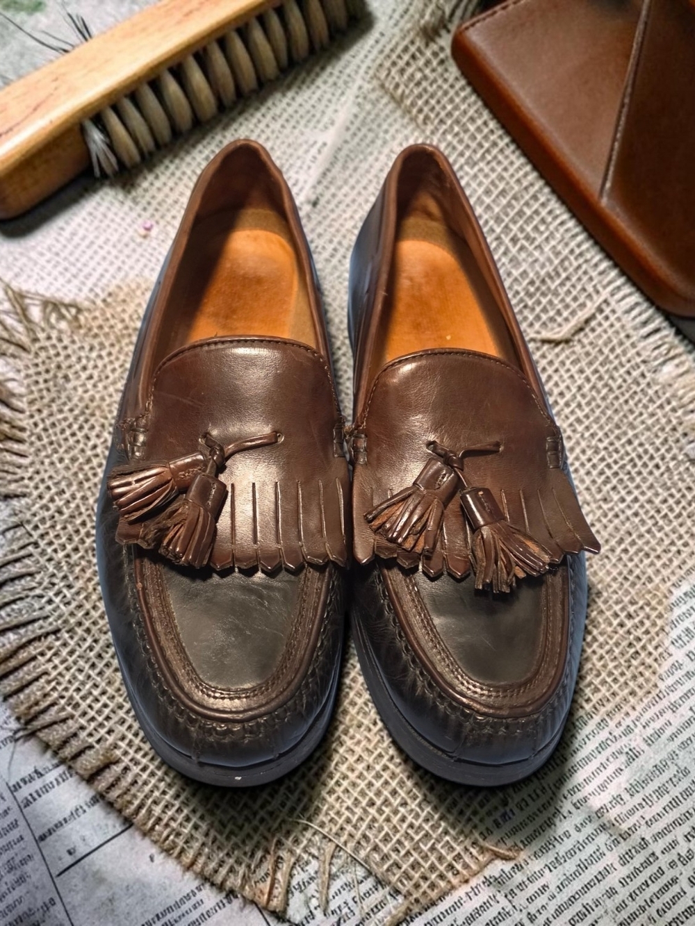 Johnston & Murphy Dark Brown Leather Tassel Kiltie Loafers